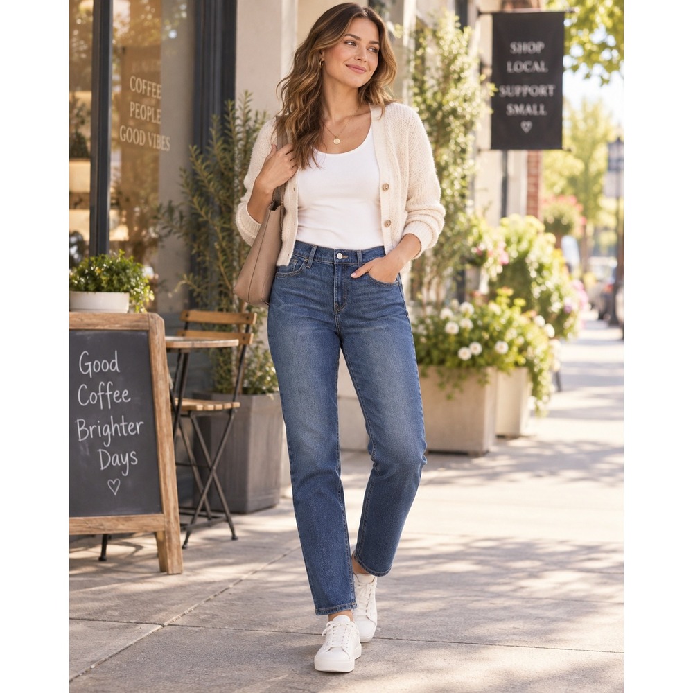 Old Navy Mid-Rise WOW Boyfriend Straight Jeans Size 6 Medium Wash 90s Denim